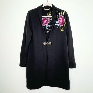 Soft Surroundings Black Cardigan with Floral Embroidery